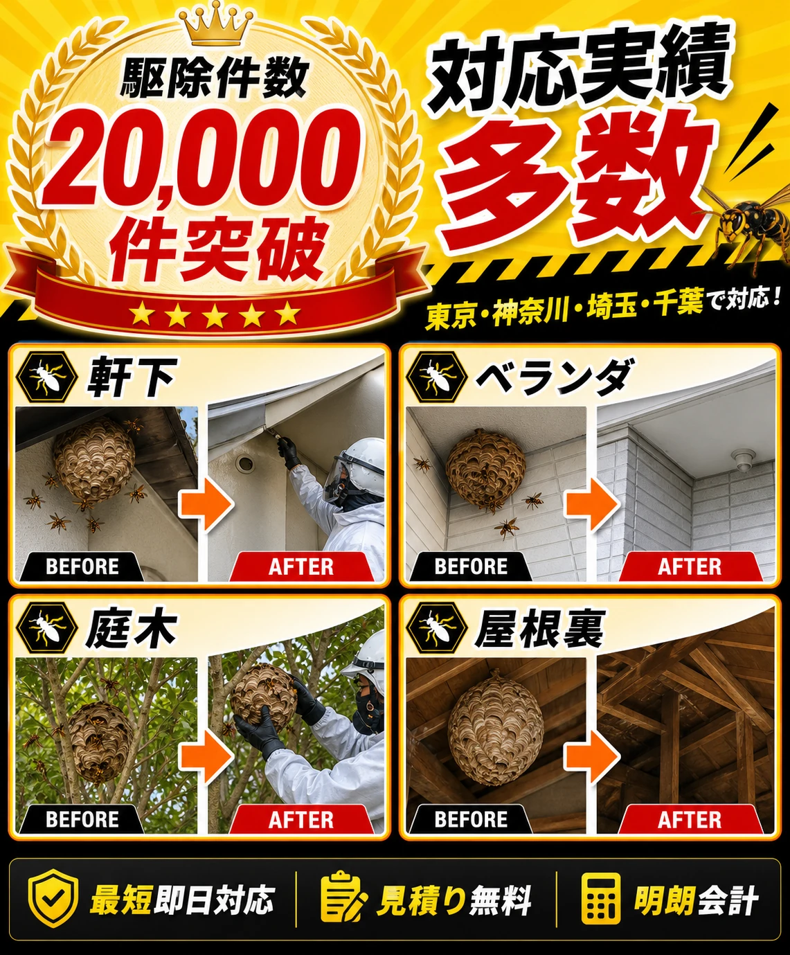 施工事例・対応実績 駆除件数20,000件突破